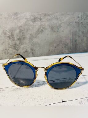 MIU MIU Havana Round Blue & Tortoiseshell Sunglasses & Gold Bridge 49mm SMU51S